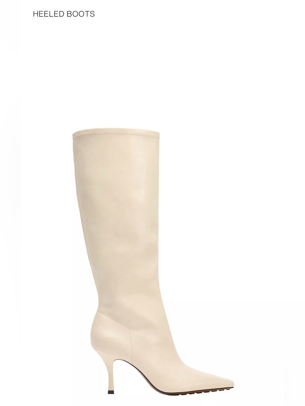 Zara Cream Knee-High Pointed-Toe Leather Boots